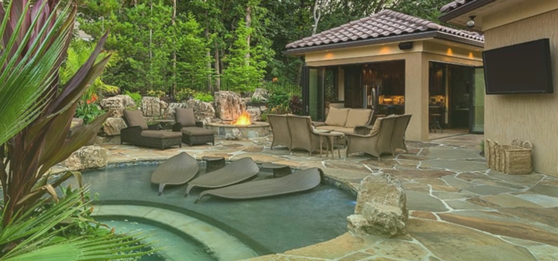 beautiful hardscape place at backyard with small pool fireplace and patio columbus oh